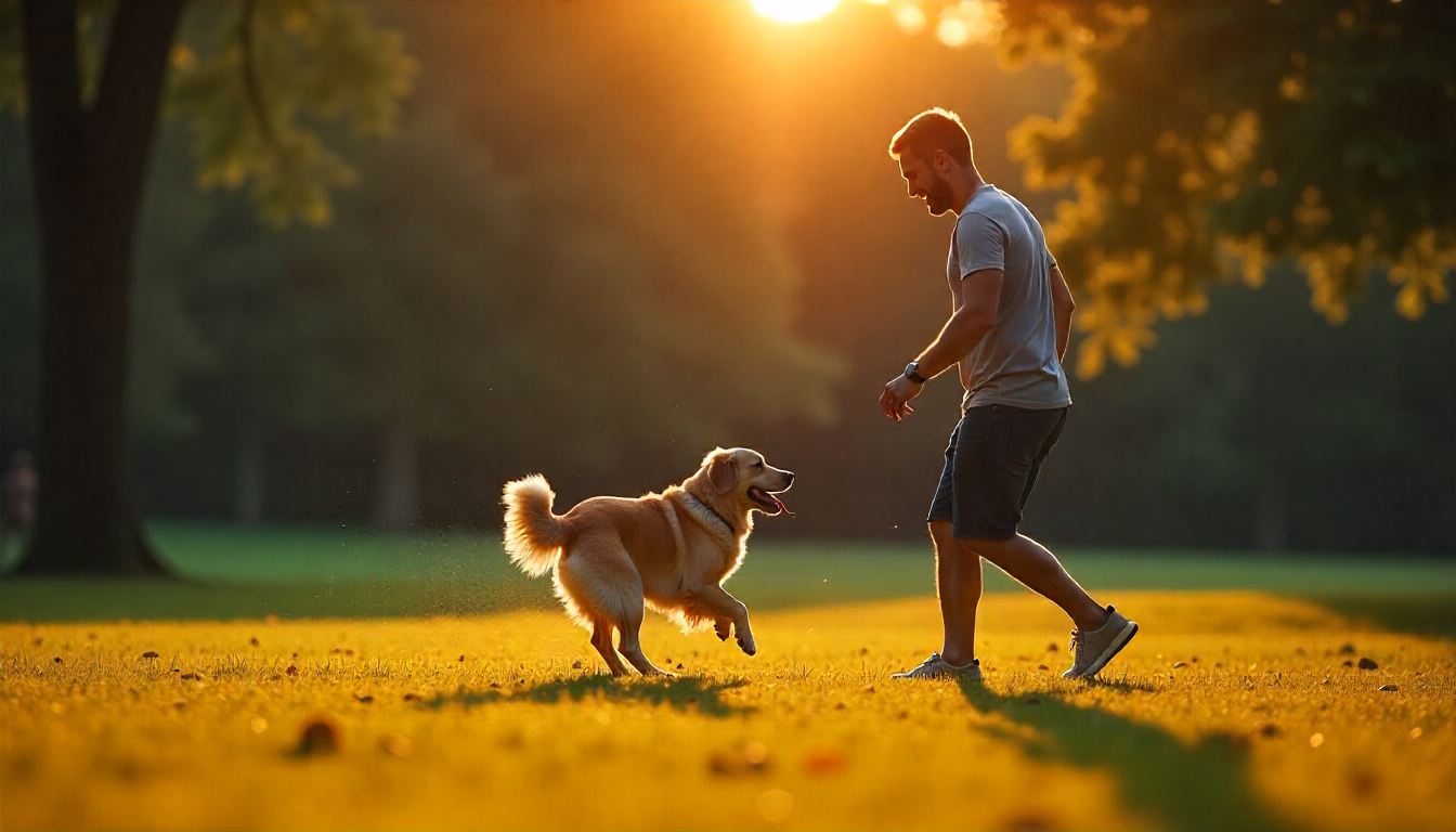 Perro feliz jugando con su dueño
