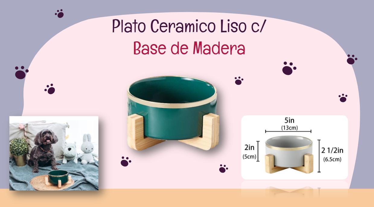 PLATO CERAMICA LISO C/BASE DE MADERA